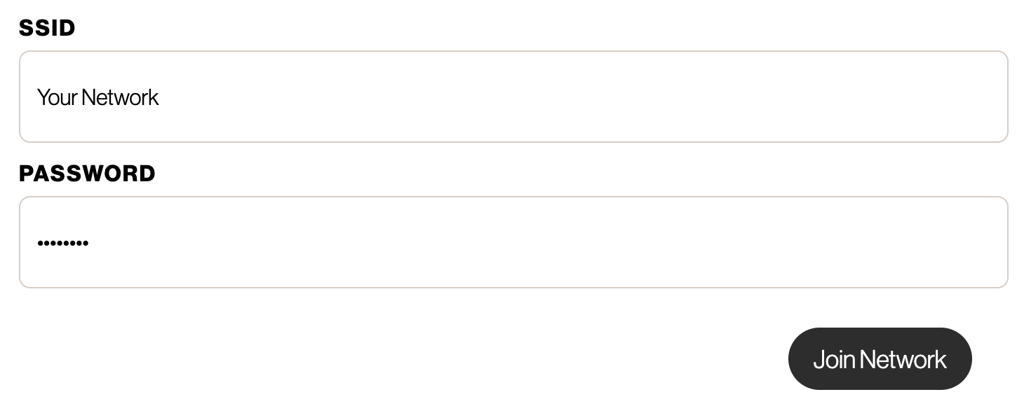 Screenshot of the Enody configuration tool displaying network SSID / password feilds