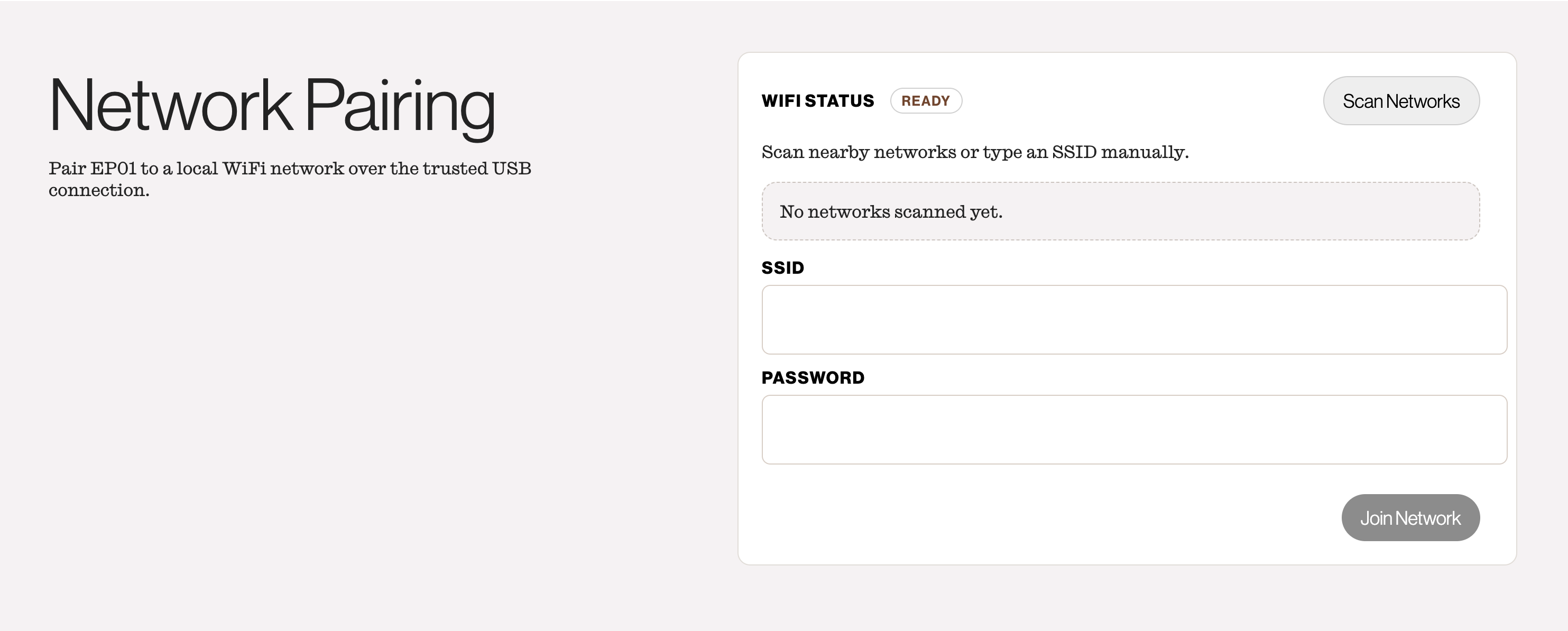 Screenshot of the Enody configuration tool displaying the network pairing section